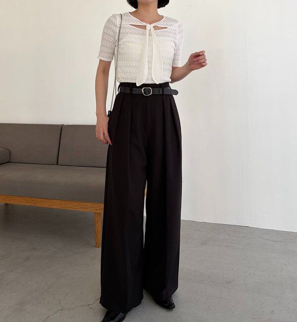  「レースノット5分袖トップス」|Tシャツ・カットソー|