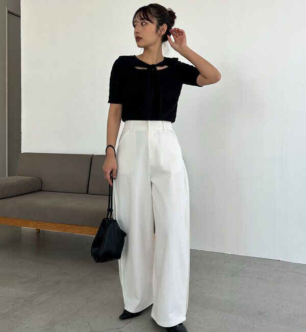  「レースノット5分袖トップス」|Tシャツ・カットソー|