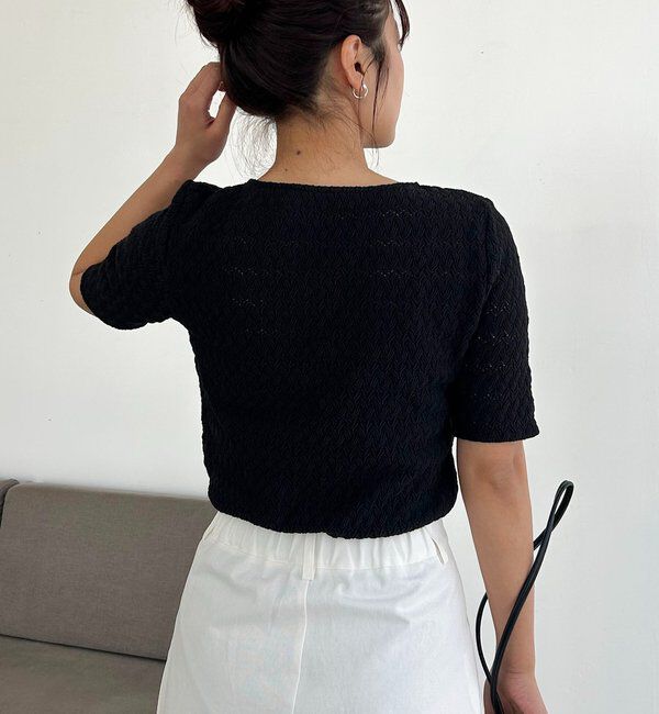  「レースノット5分袖トップス」|Tシャツ・カットソー|