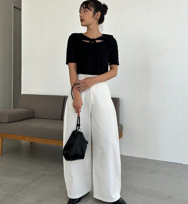  「レースノット5分袖トップス」|Tシャツ・カットソー|