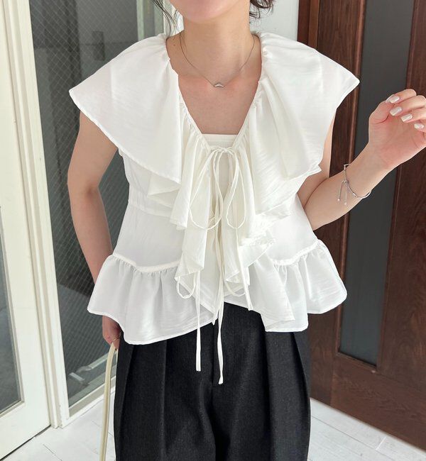  「【新色ピンク】フリルカラーブラウス」|シャツ・ブラウス|