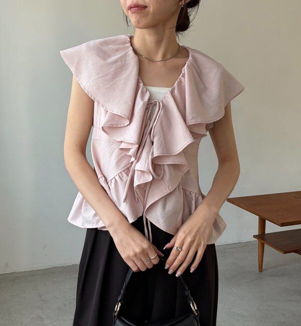  「【新色ピンク】フリルカラーブラウス」|シャツ・ブラウス|