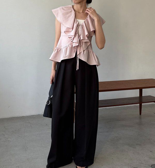  「【新色ピンク】フリルカラーブラウス」|シャツ・ブラウス|