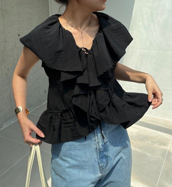  「【新色ピンク】フリルカラーブラウス」|シャツ・ブラウス|