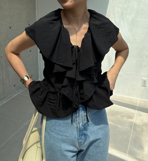  「【新色ピンク】フリルカラーブラウス」|シャツ・ブラウス|