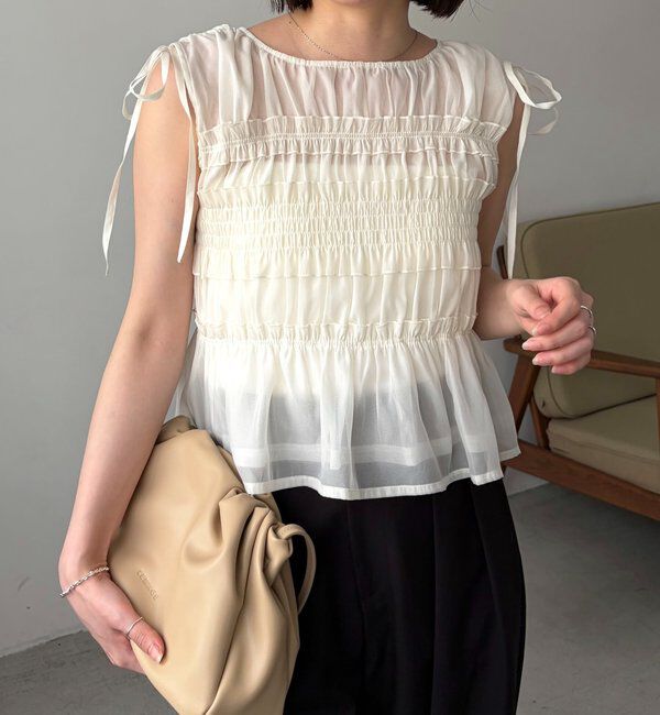  「【褒められトップス/360度スタイルアップ】オーガンジーペプラムブラウス」|シャツ・ブラウス|