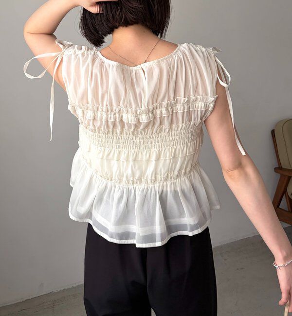  「【褒められトップス/360度スタイルアップ】オーガンジーペプラムブラウス」|シャツ・ブラウス|