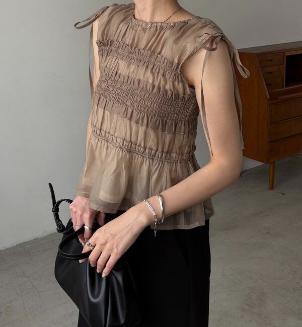  「【褒められトップス/360度スタイルアップ】オーガンジーペプラムブラウス」|シャツ・ブラウス|