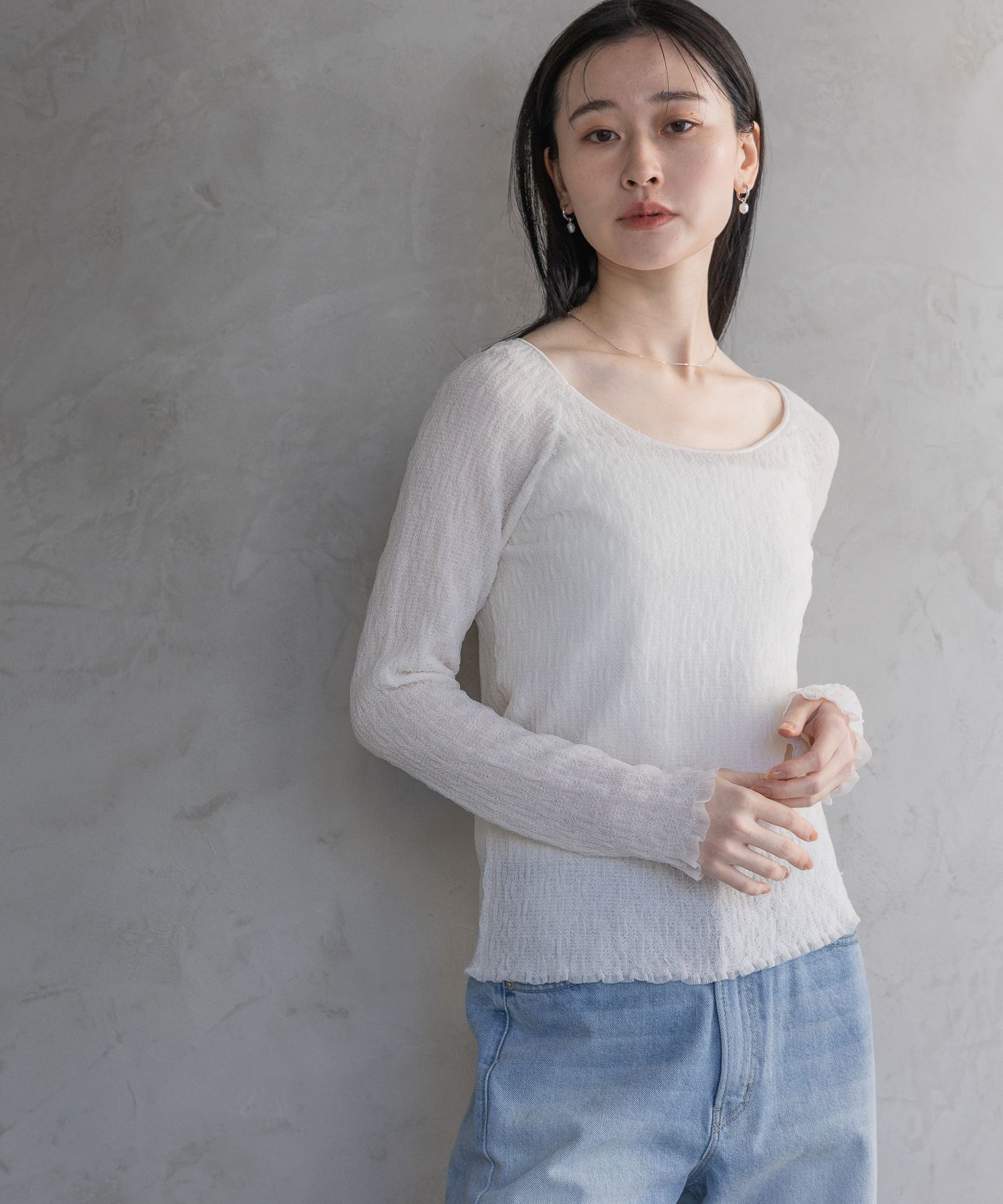 A part by 「レースニットプルオーバー_長袖」|ニット・セーター|オフホワイト