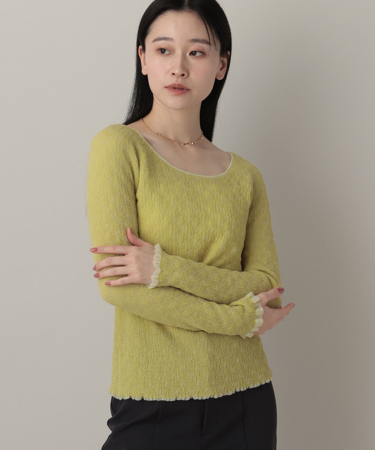 A part by 「レースニットプルオーバー_長袖」|ニット・セーター|イエロー