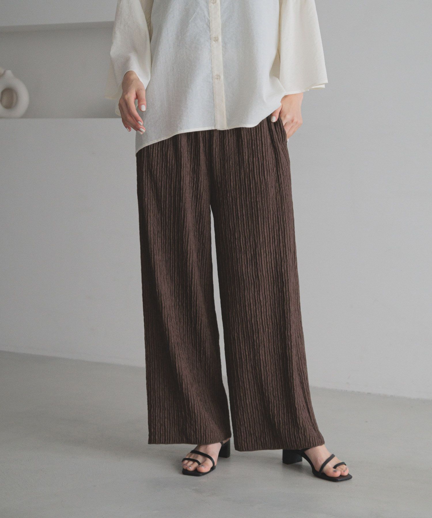 LOWRYS FARM「ジャガードプリーツパンツ」|チノ|BRN8