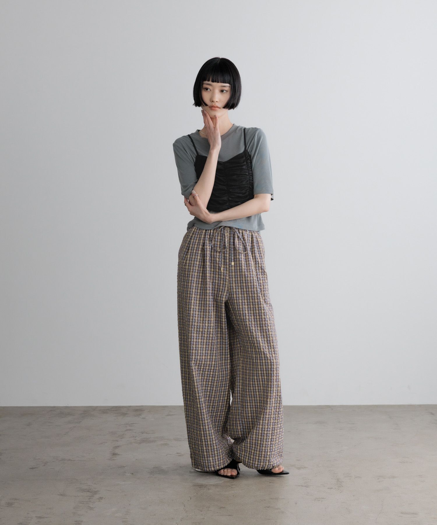 LOWRYS FARM「シアサッカーアソートイージーパンツ」|チノ|