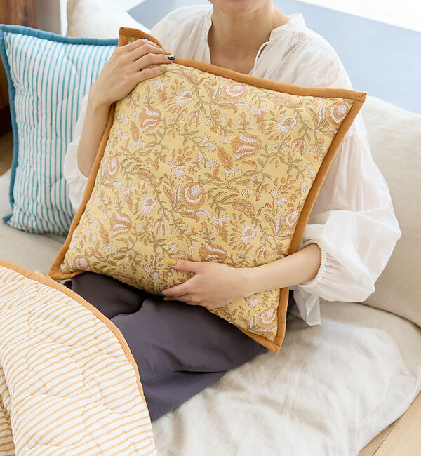 collex「ブロックプリント キルトクッションカバー 45&times;45」|その他|イエロー