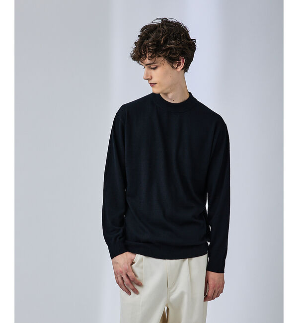 ABAHOUSE「【シルクの様な光沢】カシミヤ　モックネック　ニット」|ニット・セーター|ブラック