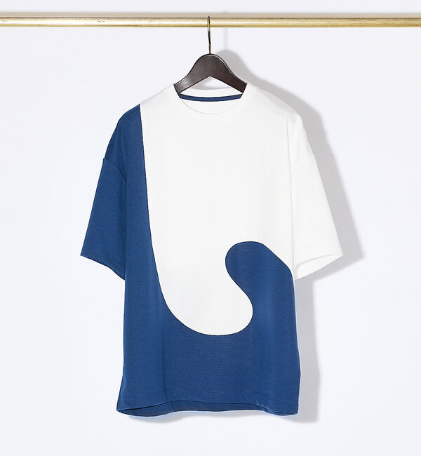 ABAHOUSE「【ウズマキ】アシンメトリー 配色 オーバーサイズ ポンチ Tシャツ」|Tシャツ・カットソー|ブルー