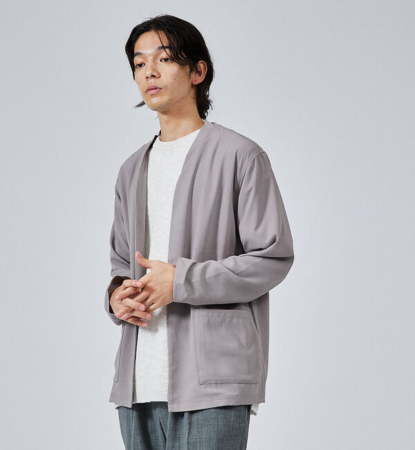 ABAHOUSE「【ノーカラー】ライト ジョーゼット カーディガン / ボタンレスカーディガン」|カーディガン|グレー