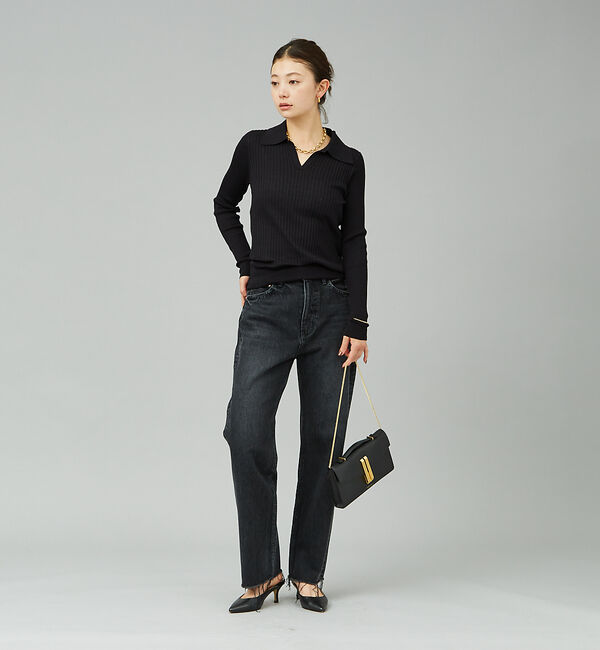 Rouge vif「シルク混ワイドリブポロニット」|ニット・セーター|