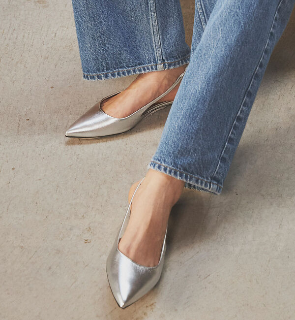 Rouge vif「【BRENTELLA/ブレンテッラ】CLARA バックスリングフラットミュール」|パンプス|シルバー