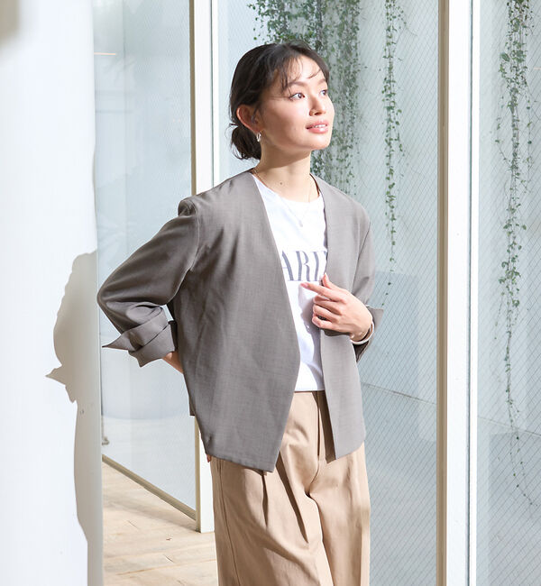 Rouge vif「【セットアップ対応】ベルトノーカラーライトジャケット」|ノーカラージャケット|