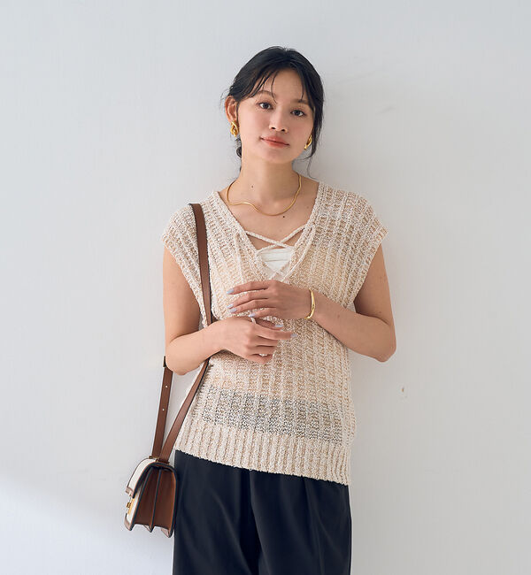 Rouge vif「麻混ニットレースアップベスト」|ニット・セーター|