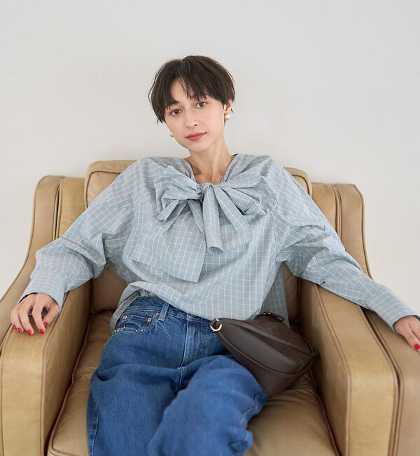 Rouge vif「コットンチェックリボンブラウス」|シャツ・ブラウス|