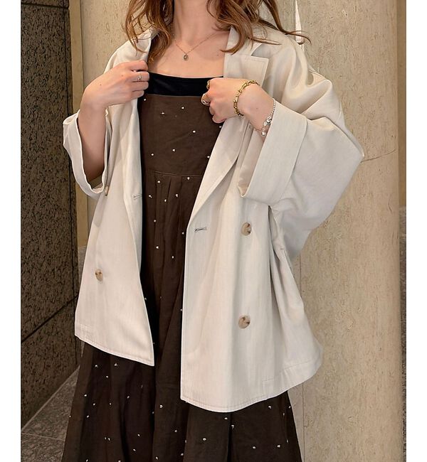 Rouge vif「【ロングセラー】【2026SS新作】麻混ハーフ袖ドルマンジャケット【予約】」|テーラードジャケット|アイボリー