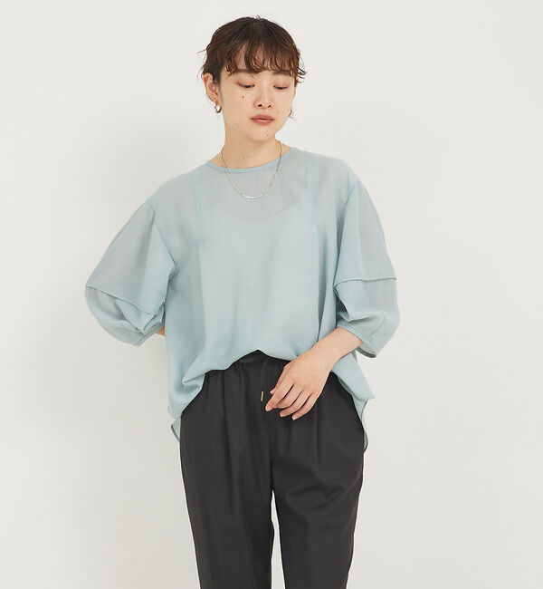 qualite「ボリュームスリーブシアーブラウス」|シャツ・ブラウス|