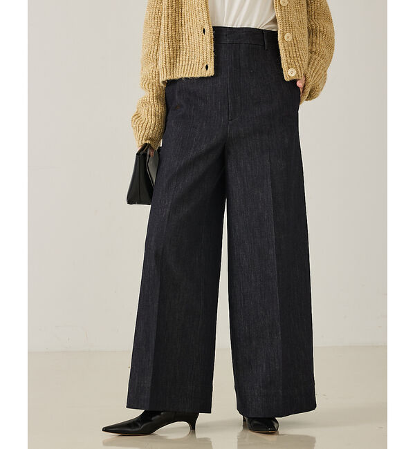 qualite「ハイウエストトラウザーデニム」|デニム|ブルー