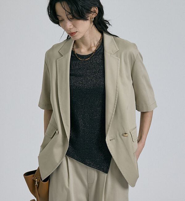 qualite「【接触冷感・セットアップ対応】ライトデニムハーフスリーブジャケット」|その他|ベージュ