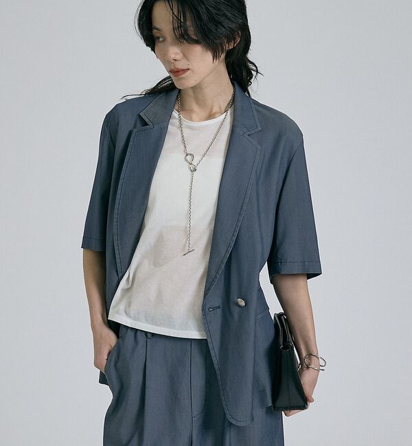 qualite「【接触冷感・セットアップ対応】ライトデニムハーフスリーブジャケット」|その他|インディゴ
