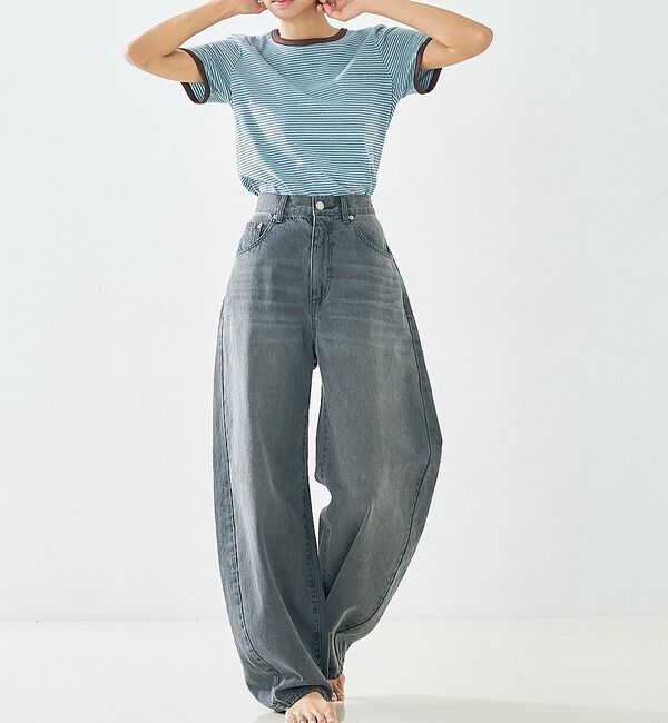 abahouse mavie「【追加生産決定！】ウォッシュドバレルジーンズ【予約】」|デニム|