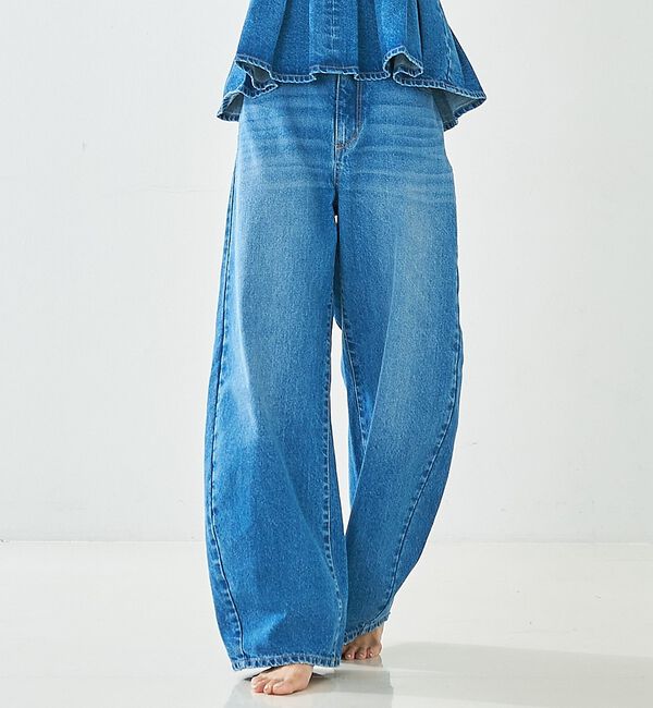 abahouse mavie「【追加生産決定！】ウォッシュドバレルジーンズ【予約】」|デニム|ライトブルー