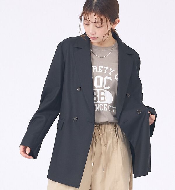 abahouse mavie「【セットアップ対応】ライトメランジダブルジャケット/長袖/シーズンレス」|その他|ブラック