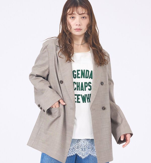 abahouse mavie「【セットアップ対応】ライトメランジダブルジャケット/長袖/シーズンレス」|その他|ダークベージュ