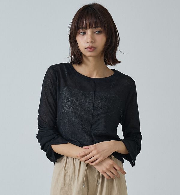 abahouse mavie「【ヘルシーな透け感】シアーフライスロンT」|Tシャツ・カットソー|ブラック