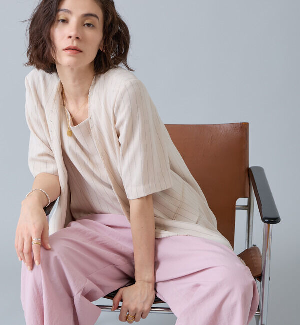 Liesse「麻調ハーフスリーブジャケット」|ノーカラージャケット|