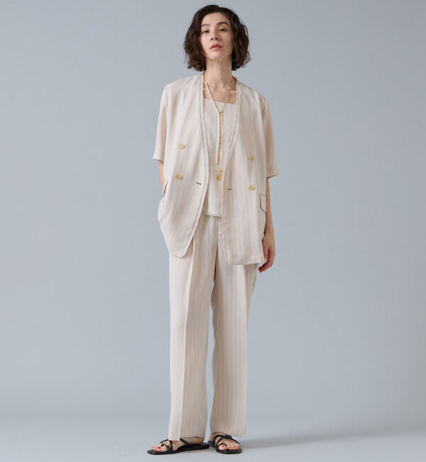 Liesse「麻調ハーフスリーブジャケット」|ノーカラージャケット|