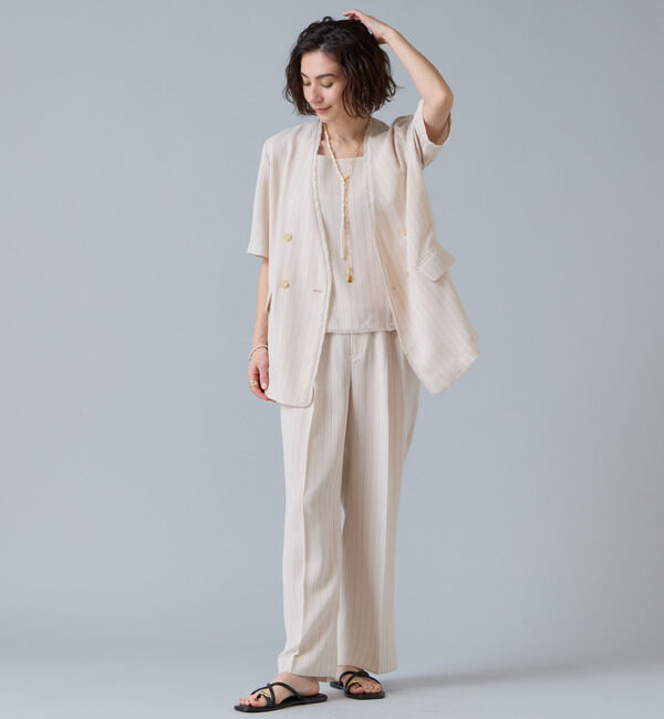 Liesse「麻調ハーフスリーブジャケット」|ノーカラージャケット|