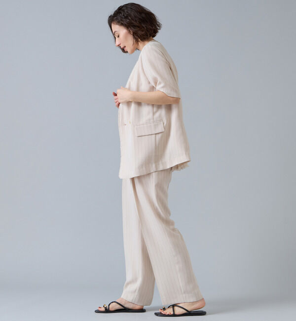 Liesse「麻調ハーフスリーブジャケット」|ノーカラージャケット|