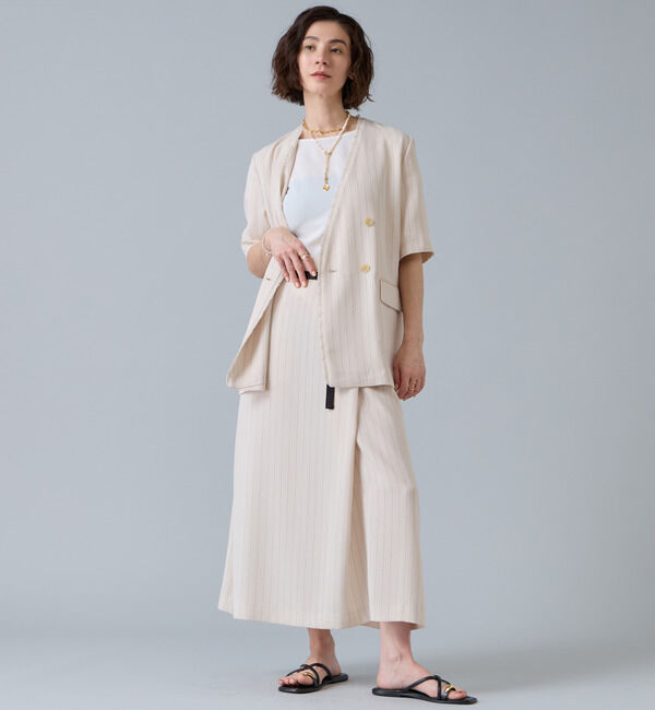 Liesse「麻調ハーフスリーブジャケット」|ノーカラージャケット|