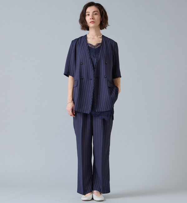 Liesse「麻調ハーフスリーブジャケット」|ノーカラージャケット|