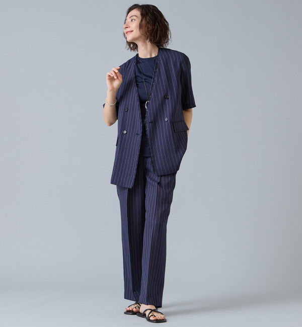 Liesse「麻調ハーフスリーブジャケット」|ノーカラージャケット|