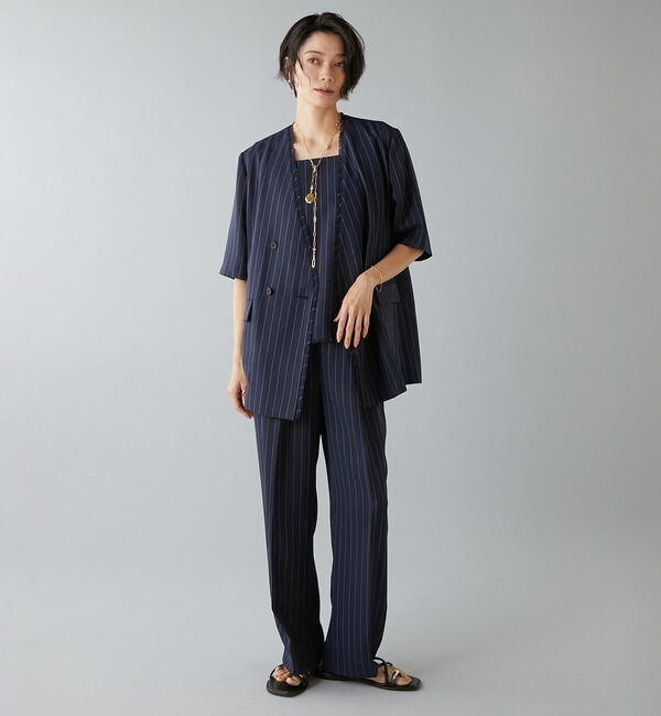 Liesse「麻調ハーフスリーブジャケット」|ノーカラージャケット|