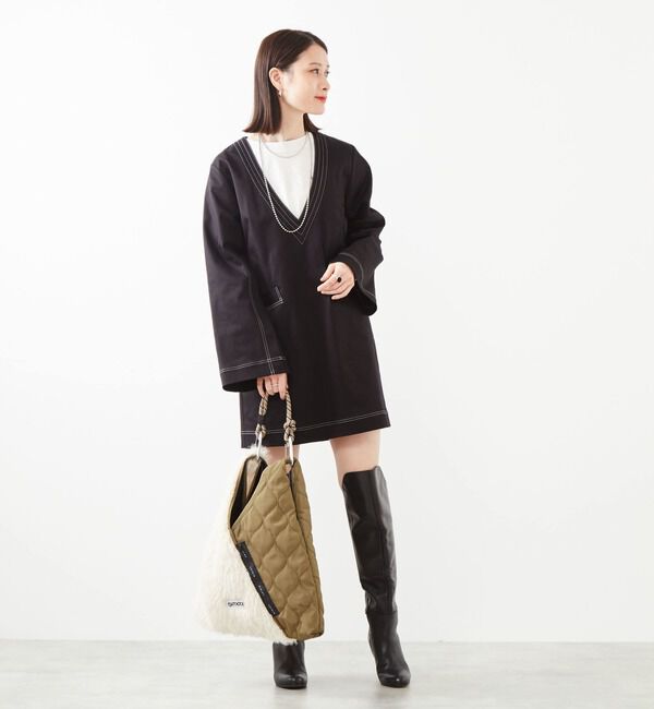 Soffitto「Vネックミニワンピース」|ワンピース|ブラック