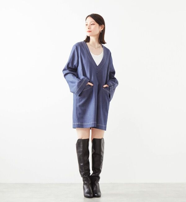 Soffitto「Vネックミニワンピース」|ワンピース|インディゴブルー