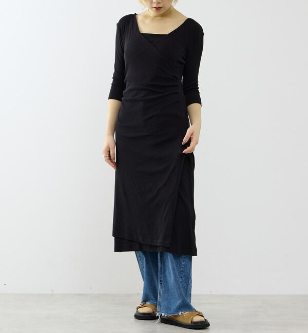 SOFFITTO「【GREEN BUTTER/グリーンバター】Shining Wrap Dress Black」|ワンピース|ブラック