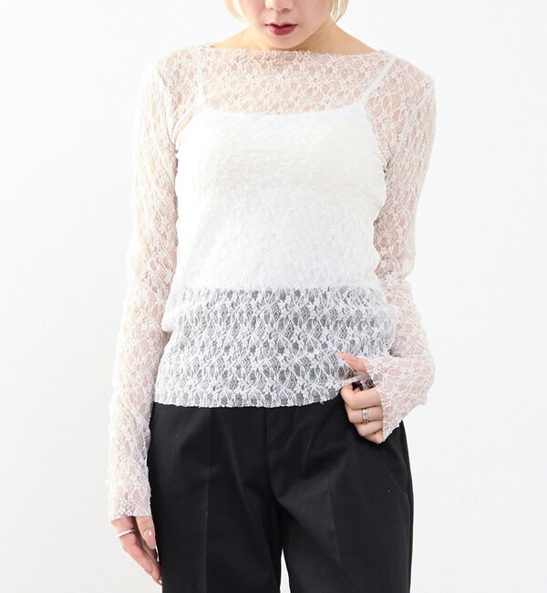 SOFFITTO「【A_/エース】ストレッチレースプルオーバー」|Tシャツ・カットソー|オフホワイト
