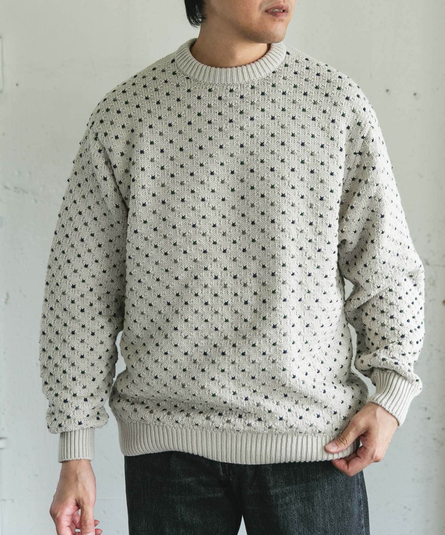 URBAN RESEARCH DOORS「変形バーズアイ クルーネックニット」|ニット・セーター|