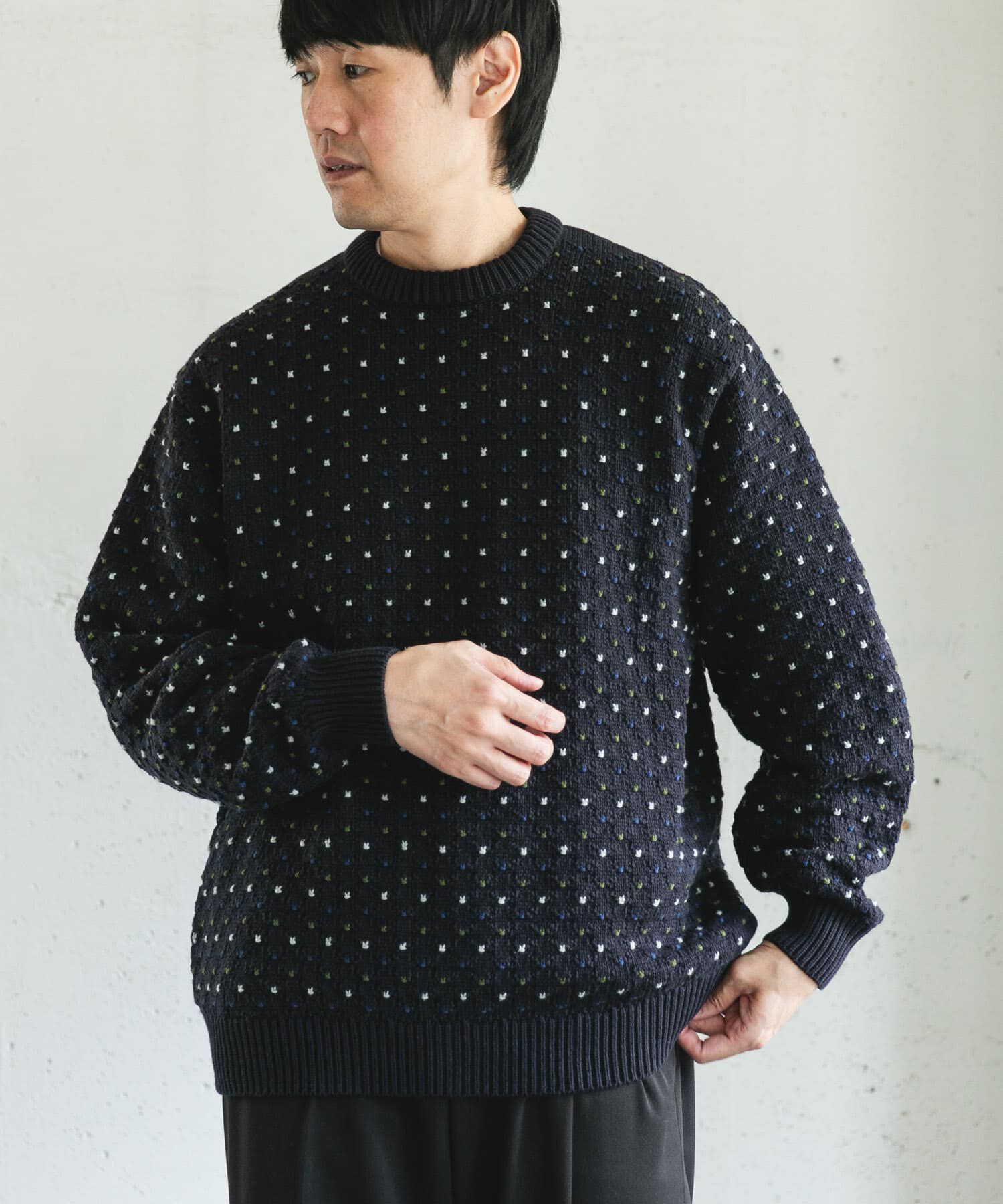 URBAN RESEARCH DOORS「変形バーズアイ クルーネックニット」|ニット・セーター|