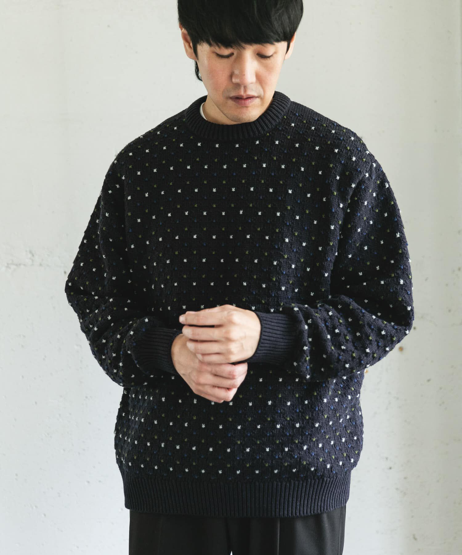 URBAN RESEARCH DOORS「変形バーズアイ クルーネックニット」|ニット・セーター|